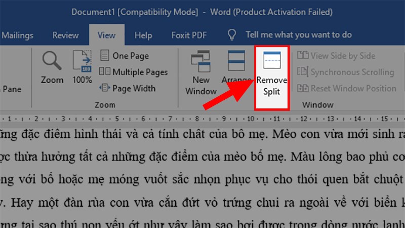 Chọn Remove Split để bỏ cố định trong Word